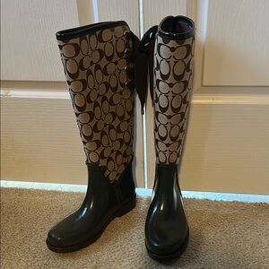 Coach Monogram Rain Boots - Black and Tan